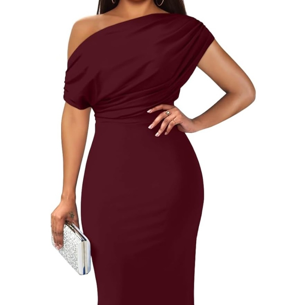 Elegant Burgundy Off-Shoulder Dress